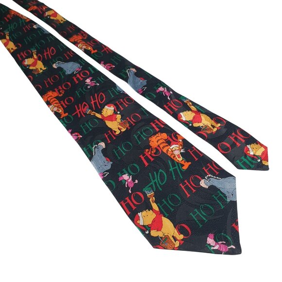 Vintage Disney Winnie Pooh Christmas Ho Ho Ho Novelty Tie Tigger Eeyore Piglet - Picture 1 of 5
